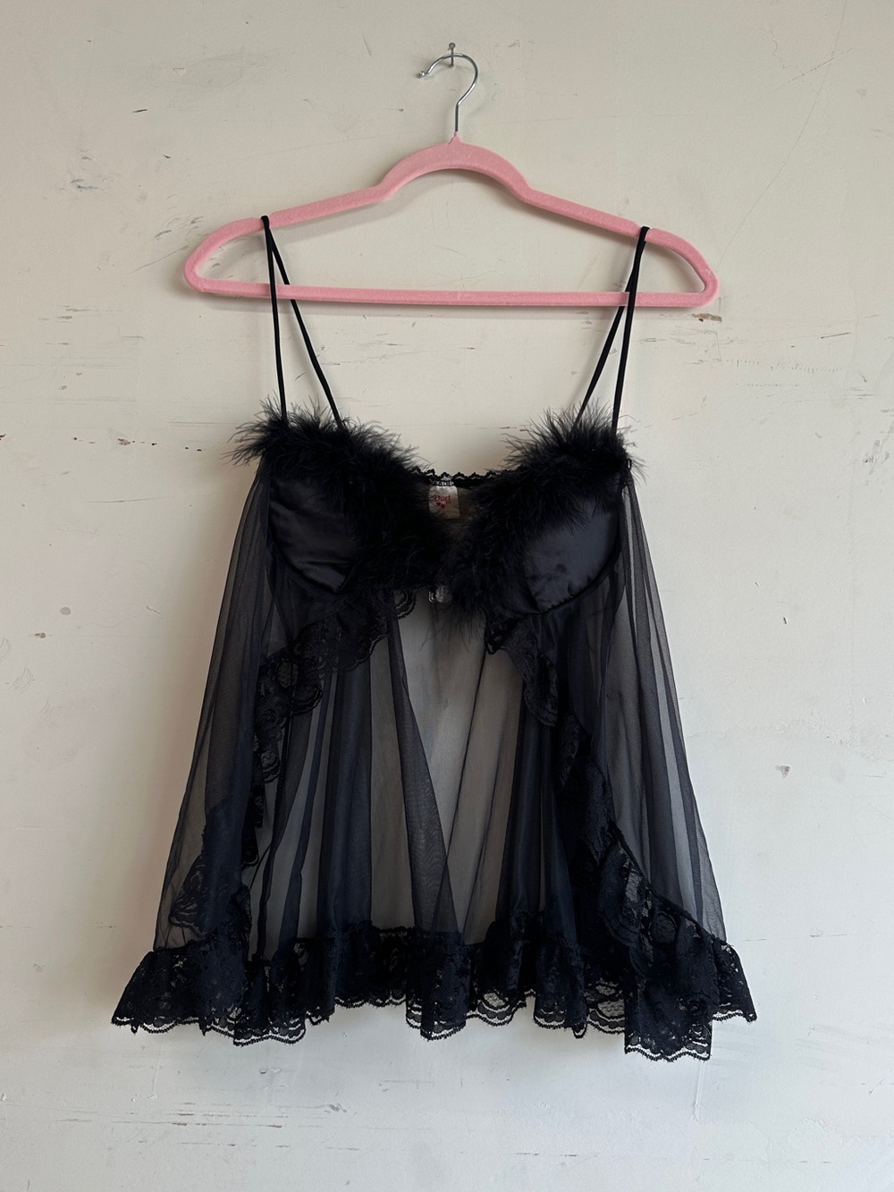Vintage feather trim babydoll lingerie top